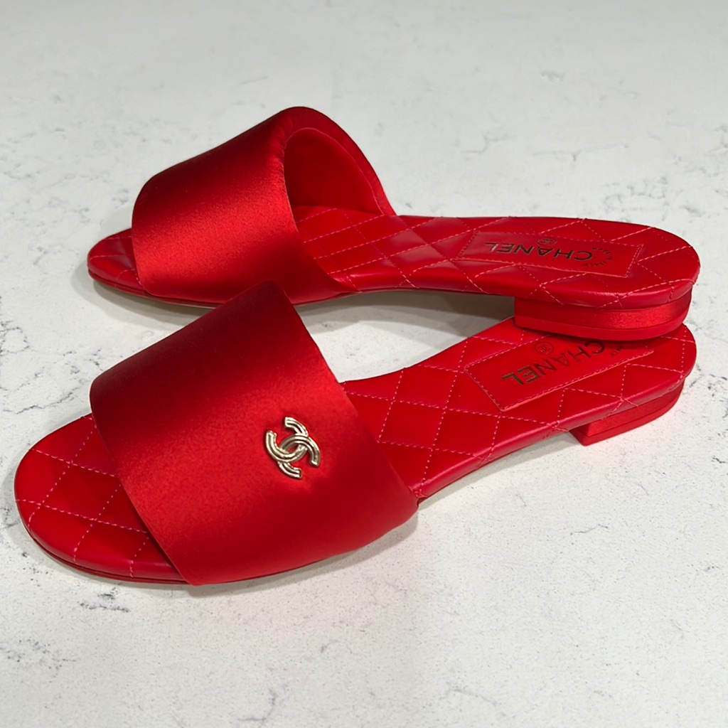 Brand New Chanel Slides In Red Size 35